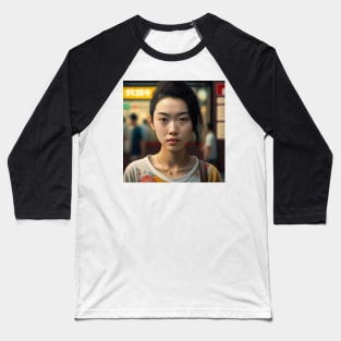 Japanese Woman Portrait in Tokyo Illustration Drawing Baseball T-Shirt